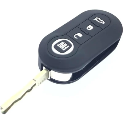 Abbildung von Fiat Schutzhülle aus 100 % hochwertigem Silikon, 3 Tasten, kompatibel mit 500 / l Lounge, Abarth, Grande, Punto, Brava, Panda, Stilo, Linea (schwarz)