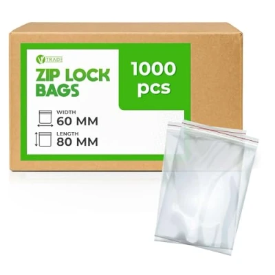 Abbildung von V1 TRADE Zip Beutel Set 1000 Stück 60 x 80 mm Baggys Robuste Druckverschlussbeutel Wiederverschließbare zu Einer Besseren Organisation Plastikbeutel Verschließbar