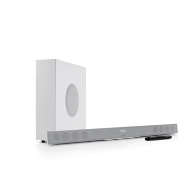 Abbildung von Teufel CINEBAR 11 2.1 Soundbar Set mit Kabellosem Subwoofer, Dolby Audio, Bluetooth 5.0, HDMI 3D ARC CEC, 4K Pass Through, Dynamore, Touch Panel Weiß
