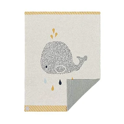 Abbildung von LÄSSIG Baby Krabbeldecke Strickdecke Spieldecke Schmusedecke Kuscheldecke GOTS zertifiziert weich/Baby Blanket 75 x 100 cm Little Water Whale