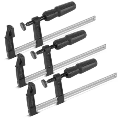 Abbildung von STAHLWERK 3 x Schraubzwinge 50x200 mm kraftvolle Klemmzwinge aus Stahl und Kunststoff F Zwinge zum Fixieren von Werkstücken stabile mit Spannweite 200 mm, Spanntiefe 50
