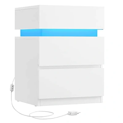 Abbildung von VASAGLE Nachttisch mit LED Beleuchtung, Beistelltisch, einstellbare Farben, Sofatisch 3 Schubladen, Nachtschrank Schlafzimmer, modern, 35 x 40 55 cm, weiß LET630T10