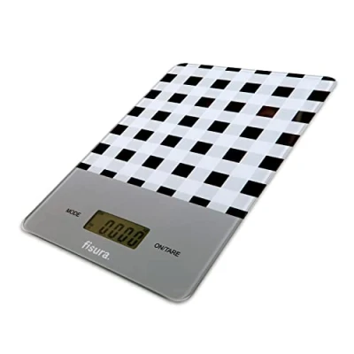 Abbildung von FISURA Digitale Küchenwaage von Vichy. Original elektronische Waage 5kg/11lbsDigitalwaage Briefwaage mit Tara Funktion. Glas und ABS. 15 x 22 cm. (Vichy schwarz weiß)