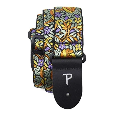 Abbildung von Perri&#039;s Leathers Ltd. Gitarrengurt Nylon Jacquard Blumenmuster Orange Gelb Einstellbar Für Akustik /Bass /Elektrogitarren Hergestellt in Kanada (TWS 7276)