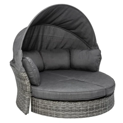 Abbildung von Invicta Interior Drehbare Sonneninsel Seattle 195cm grau mit Sonnendach inkl. Kissen Outdoor fähig Gartenmöbel Sonnenliege Gartenliege Dach wetterfest