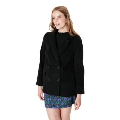 Abbildung von Trendyol Damen Dames Regular dubbele rij effen geweven blazer Coat, Schwarz, 42 EU