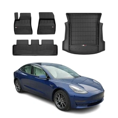 Abbildung von OMAC Fußmatten &amp; Kofferraumwanne Set kompatibel mit Tesla Model 3 2017 2024 Gummi 4X