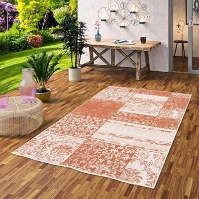 Abbildung von in &amp; Outdoor Teppich Flachgewebe Carpetto Terrakotta Patchwork 4 Größen