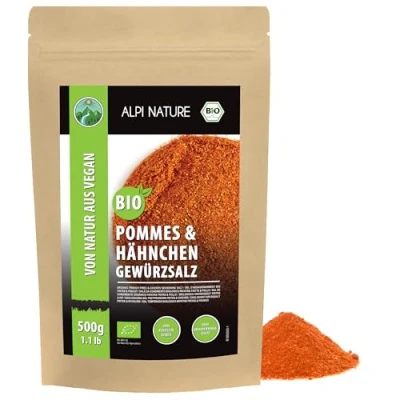 Abbildung von Bio Pommes Gewürzsalz (500g), Hähnchen Gewürzsalz, Salz, Zutaten aus kbA, Gewürzmischung für Marinaden und Rub, ohne künstliche Zusätze
