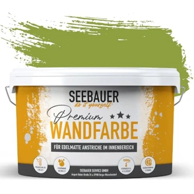 Abbildung von SEEBAUER diy Wandfarbe Grün 10L für Innen (No. 724 Wild Jungle) Edelmatte grüne Innenfarbe Grüntöne sehr hohe Deckkraft Matt, Abwaschbar und Tropffrei