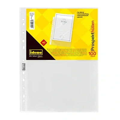 Abbildung von Idena Prospekthülle 376002 DIN A4 Format, genarbt, 40µ, 100 Stück