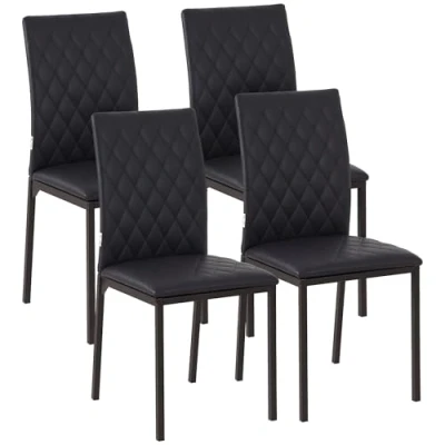 Abbildung von HOMCOM Esszimmerstuhl, 4er Set Essstuhl, Gepolsterte Esszimmerstühle, Polsterstuhl mit Stahlbeine, Küchenstuhl für Esszimmer, Kunstleder, Schwarz, 41 x 50 91 cm