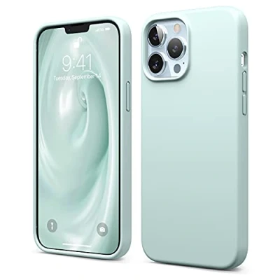 Abbildung von elago Liquid Silikon Hülle kompatibel mit iPhone 13 Pro Max Case (6.7&quot;), Kameraschutz Vollbildschirm, Weiche Mikrofaser Kratzfeste (Minzgrün)