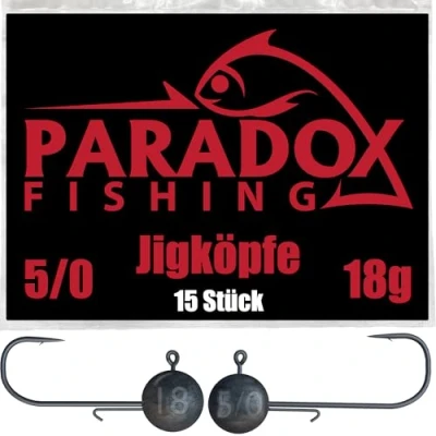 Abbildung von Paradox Fishing Jigköpfe Sets 15x 18g 5/0 Jig Köpfe Gummifisch mit Jighead für Gummifische Hecht Zander Angelzubehör
