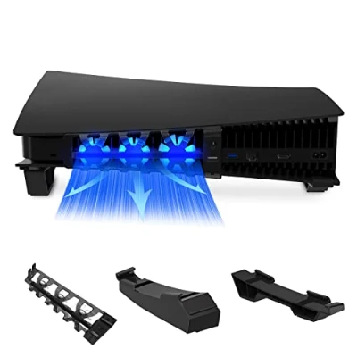Abbildung von NexiGo PS5 Horizontaler Ständer mit Kühlventilator, [Auto EIN/Aus], [Minimalistisches Design], Kompatibel Playstation 5 Disc &amp; Digital Editions, Integriertes LED Licht (Schwarz)