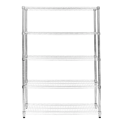 Abbildung von Drahtregal 5 stufiges Metall Aufbewahrungsregal Heavy Duty Freistehend Höhenverstellbaren Böden &amp; Füße Multifunktional Küche Büro Garage Speisekammer Silber Chrom 1000kg Tragfähigkeit 45 x 150 180cm