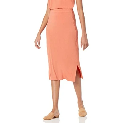 Abbildung von Amazon Essentials Damen Midirock aus Strick zum Hieinschlüpfen (erhältlich in Übergröße), Rostiges Orange, XS