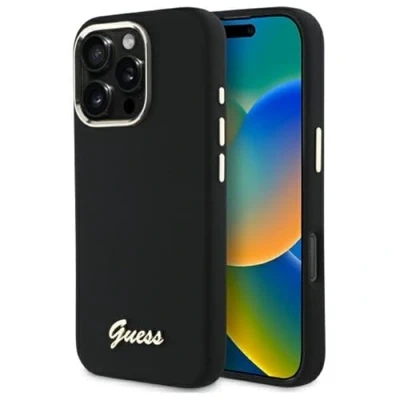 Abbildung von CG Mobile Guess GUHCP16XSMBSLK Hülle für iPhone 16 Pro Max 6.9&quot; Schwarz hardcase Silicone Script Metal Logo &amp; Frame