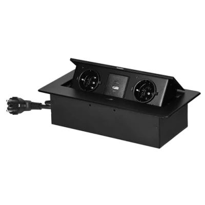 Abbildung von Miratic Schreibtisch Steckdose Tischsteckdose Versenkbar Modern mit Flachem Rand Stromkabel 1,5 und 2X USB Ladegerät (Typ A C; 3,6A)