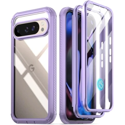 Abbildung von POETIC Guardian Hülle für Google Pixel 9 Pro XL 5G, integrierter Displayschutz [funktioniert mit Fingerabdruck ID], [kabelloses Laden] stoßfeste, transparente Ganzkörperhülle, Lila/Klar