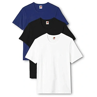 Abbildung von Fruit of the Loom Herren T Shirt, einfarbig, schwere Baumwollqualität Gr. S, Weiß/Blau/Schwarz