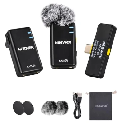 Abbildung von NEEWER Wireless Microphone Set, USB C Telefon Lav Mic für iPhone 16 15 Pro Max iPad Android, Noise Cancelling Lapel Lavalier System, Video Recording Live Stream Podcast, KM15