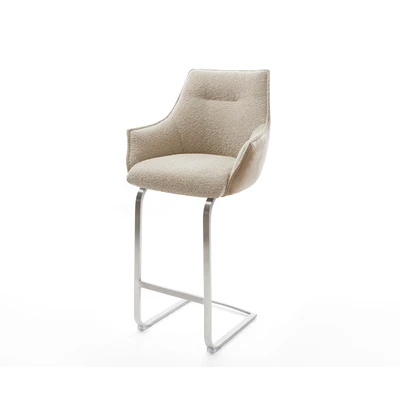 Abbildung von Barstuhl Alja Flex Materialmix Mikrofaser Schlamm / Bouclé Freischwinger flach Edelstahl Taschenfederkern