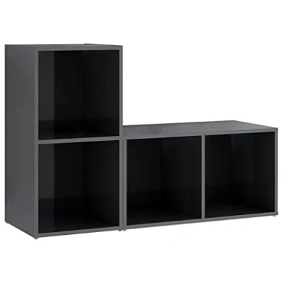 Abbildung von vidaXL 2X TV Schrank mit 2 Fächern Lowboard Sideboard Fernsehtisch Fernsehschrank Möbel HiFi Hochglanz Grau 72x35x36,5cm Holzwerkstoff