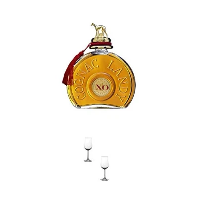 Abbildung von Landy XO Cognac Frankreich 0,7 Liter + Nosing Gläser Kelchglas Bugatti mit Eichstrich 2cl und 4cl 2 Stück