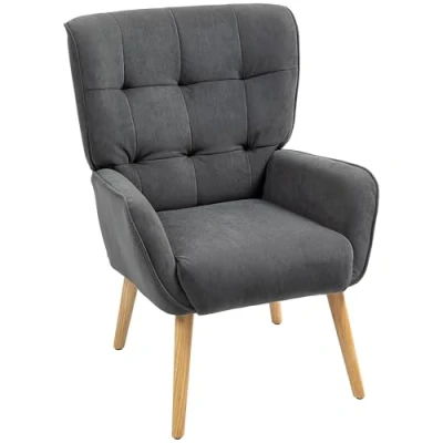 Abbildung von HOMCOM Sessel Wohnzimmer Loungesessel Relaxsessel mit Holzbeine Lesesessel Samtoptik, Polstersessel für Schlafzimmer Grau