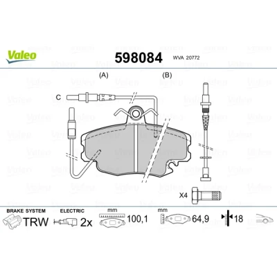 Abbildung von VALEO 598084 Bremsbelagsatz Vorderachse inkl. Verschleißwarnkontakt mit Sicherungsschraubensatz, ohne Anti Quietsch Blech RENAULT: TWINGO 2, 1