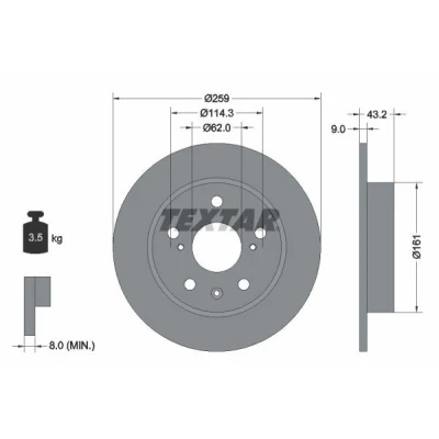 Abbildung von TEXTAR PRO 92268403 Bremsscheibe 259 9 05/08 114,3 voll beschichtet ohne Radbefestigungsbolzen, Radnabe SUZUKI: Vitara IV SUV, SWIFT 4