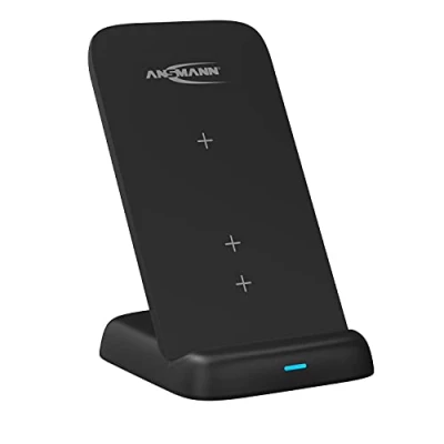 Abbildung von ANSMANN kabelloses Ladegerät 15W Qi zertifizierter Wireless Charger, 3 Spulen Ladestation (vertikal, Querformat, Kopfhörer) Schnellladefunktion Samsung Galaxy S21/S20, Apple iPhone 13/12, AirPods