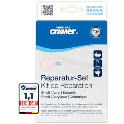 Abbildung von Cramer Reparatur Set whisper rosa für Badewannen, Duschwannen &amp; Waschbecken professionelle Lösung zur Behebung von Schlagschäden und Abplatzungen auf Emaille, Keramik Acryl