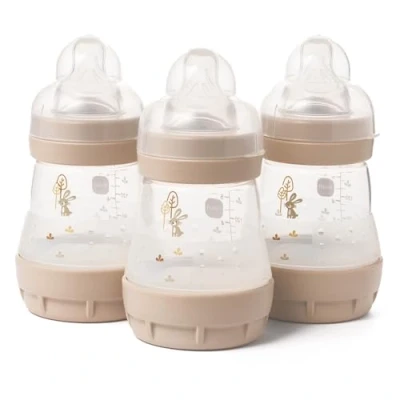 Abbildung von MAM Easy Start Self Sterilising Anti Colic Baby Bottle 3 Pack (3 x160 ml) with Slow Flow Teats Size 1, Newborn Essentials, White (Designs May Vary)