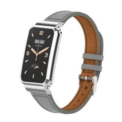 Abbildung von Klassisches Lederband mit Hülle Grau Xiaomi Smart band 7 Pro