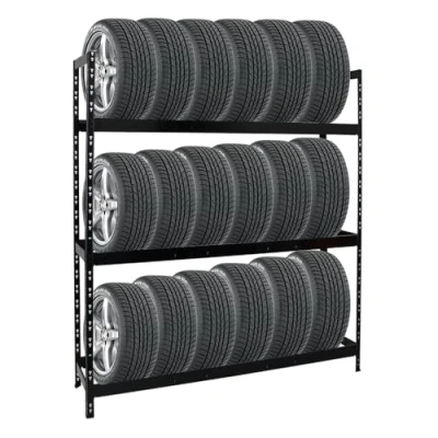 Abbildung von PROREGAL Reifenregal Tiger XL HxBxT 200x180x45 cm 300kg Fachlast bis zu 21 Reifen (205/55 R16) Schwarz Werkstattregal, Lagerregal, Kellerregal