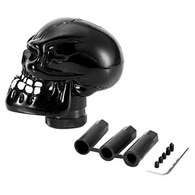 Abbildung von Schaltknaufhebel, Skull Manual Shift Header Schwarz, Schaltknauf Abdeckung Skeleton Head Car Modifizierte Stick Lever Shifter Universal (Schwarz)