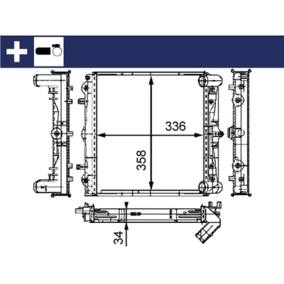 Abbildung von MAHLE ORIGINAL CR 383 000S Kühler, Motorkühlung 355 350 32 mit Halter, Zubehör Klammer Kühlrippen gelötet PORSCHE: Boxster, 911 Coupe