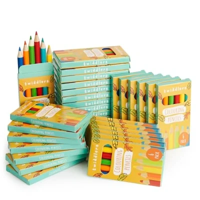 Abbildung von THE TWIDDLERS 30 Boxen mit Mini Buntstiften 6 Bleistifte pro Box, Insgesamt 180 leicht zu greifender runder Schaft, 9cm Länge, Multipack für Partytüten Kindergeburtstage (30 x 6er Packs)