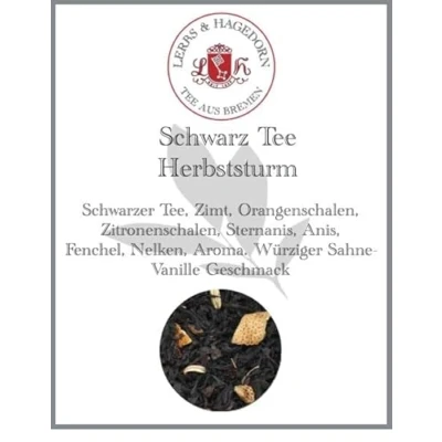 Abbildung von Lerbs &amp; Hagedorn, Schwarz Tee Herbststurm Würziger Sahne Vanille Geschmack 250g (Ca. 20 Liter) Zimt, Orangenschalen, Zitronenschalen