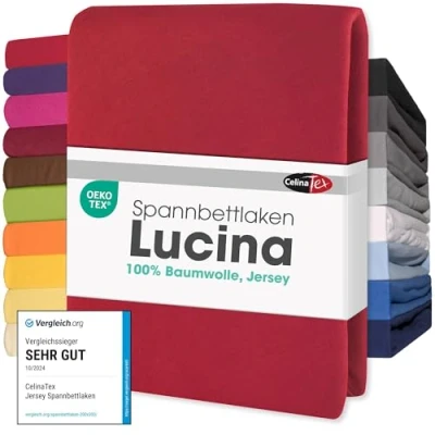 Abbildung von CelinaTex Jersey Topper Spannbettlaken Lucina Doppelpack 90x200 100x200cm Rubin rot 100% Baumwolle gekämmt bis 12cm Matratzenhöhe Oeko TEX