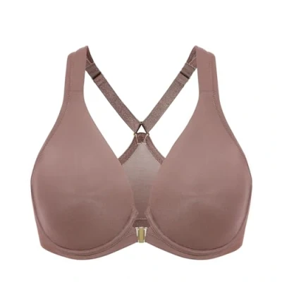 Abbildung von DELIMIRA Damen Vorderverschluss Racerback BH Grosse Grössen Bügel BHS Tiefer Ausschnitt Ungefüttert Vollschalen Braun Lila 100C