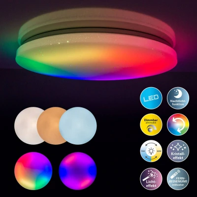 Abbildung von näve LED Deckenleuchte Rainbow, CCT über Fernbedienung, Dimmfunktion, Farbwechsel, Infrarot inkl., RGB, fest integriert, Kaltweiß, Neutralweiß, Warmweiß, Kristalleffekt, dimmbar, Nachtlicht, CCT, Farbwechsler, Fernbedienung