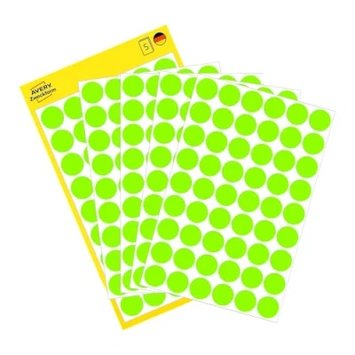 Abbildung von AVERY Zweckform 3149 selbstklebende Markierungspunkte (Ø 12 mm, 270 Klebepunkte auf 5 Bogen, runde Aufkleber für Kalender, Planer und zum Basteln, Papier, matt) leuchtgrün