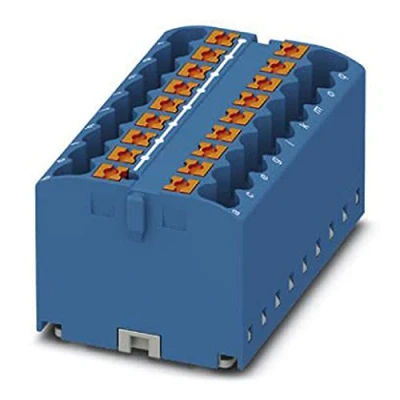 Abbildung von Phoenix CONTACT PTFIX 18X2,5 G BU Verteilerblock, Grundklemme, 450 V, 24 A, Anzahl der Anschlüsse 18, Querschnitt 0,14 mm² 4 mm², AWG 26 12, Breite 46,9 mm, Höhe 22,7 Blau, 8 Stück