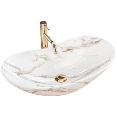 Abbildung von wohnwerk.idee Aufsatzwaschbecken Waschbecken Royal Lava Marmoroptik 60,5x36cm