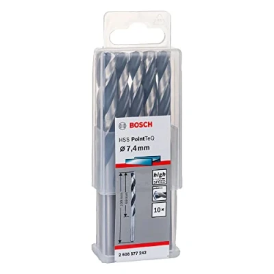 Abbildung von Bosch Professional 10 Stück HSS Spiralbohrer PointTeQ (für Metall, 7,4 x 69 109 mm, Zubehör Bohrschrauber)