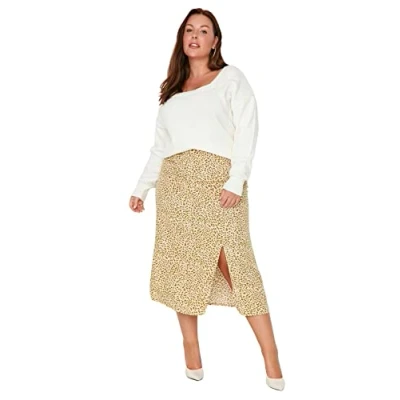 Abbildung von TRENDYOL Damen Midi A Linie Schlitz Webstoff Größen in Rock Skirt, Ecru, 50