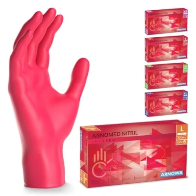 Abbildung von 500 Stück ARNOMED Einweghandschuhe Rot, Einmalhandschuhe L, Nitril Handschuhe Einweg, Nitrilhandschuhe puderfrei, Gummihandschuhe Schutzhandschuhe, in XS, S, M, XL